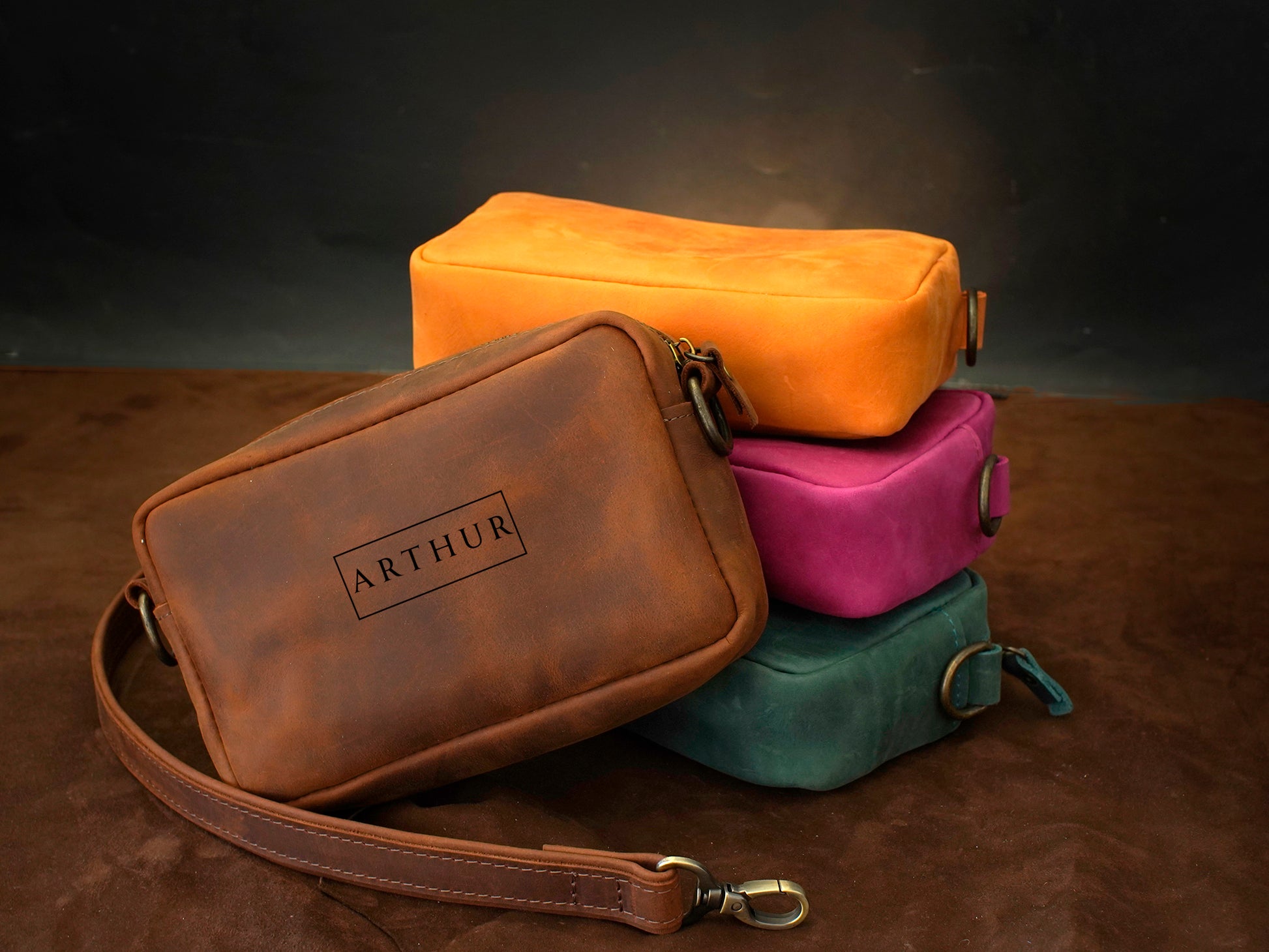 The Envoy personalized leather crossbody bag, side profile view