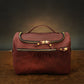 Personalized monogram engraving on handcrafted leather toiletry case