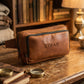 Personalized monogram engraving on handcrafted leather crossbody bag
