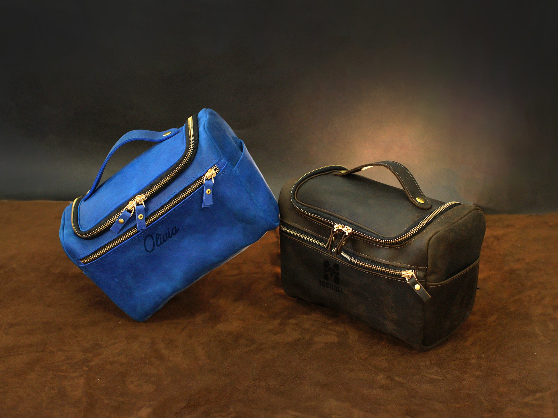 Interior of large leather cosmetic bag, spacious compartment for travel
