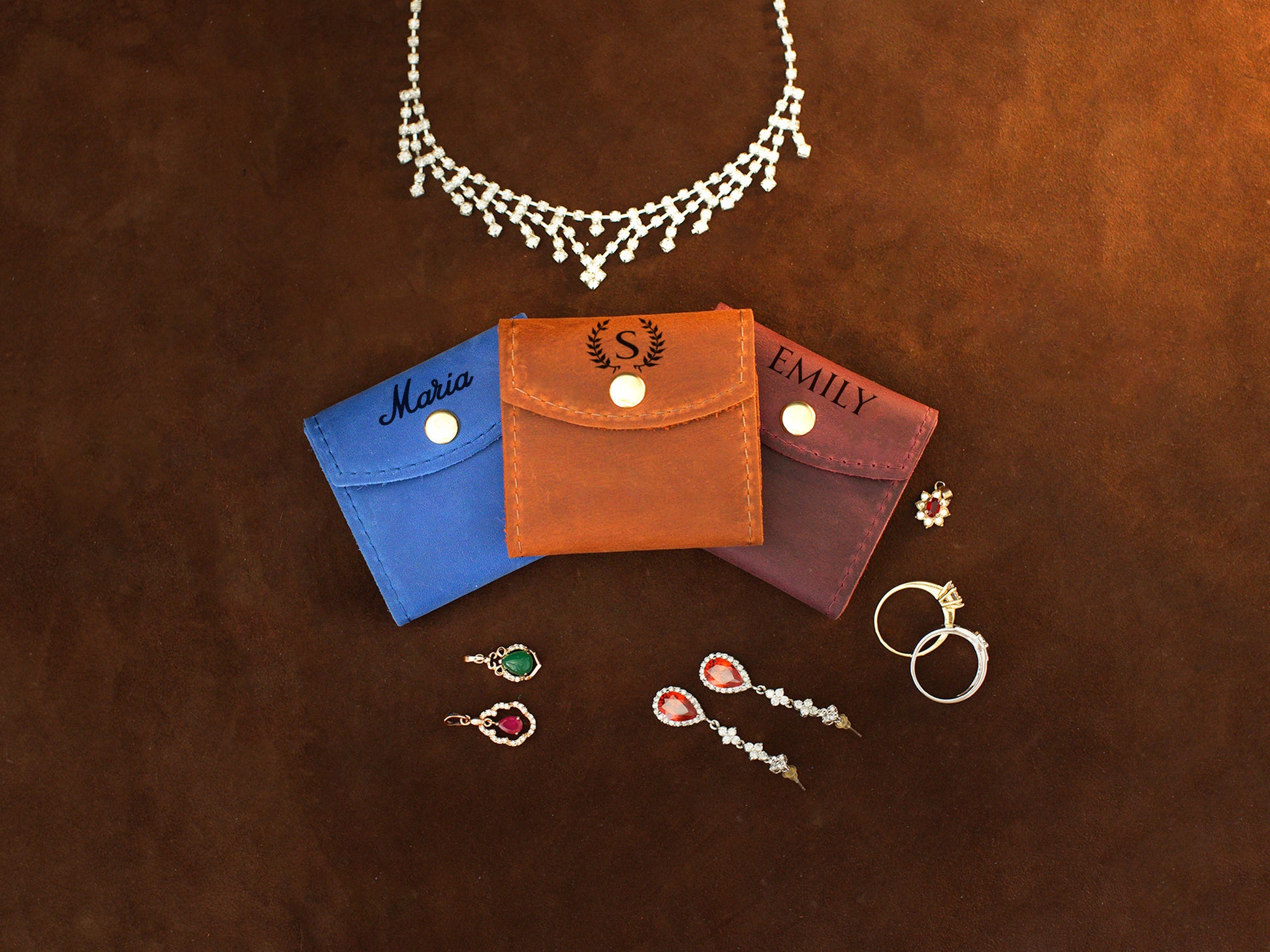 Interior of leather jewelry pouch, soft lining for delicate accessories
