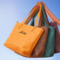 Interior of leather tote bag, spacious zippered compartment