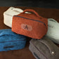 Sherpa toiletry bag with custom monogram, cozy plush makeup organizer