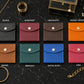 Leather jewelry pouch with custom stamp, compact travel case