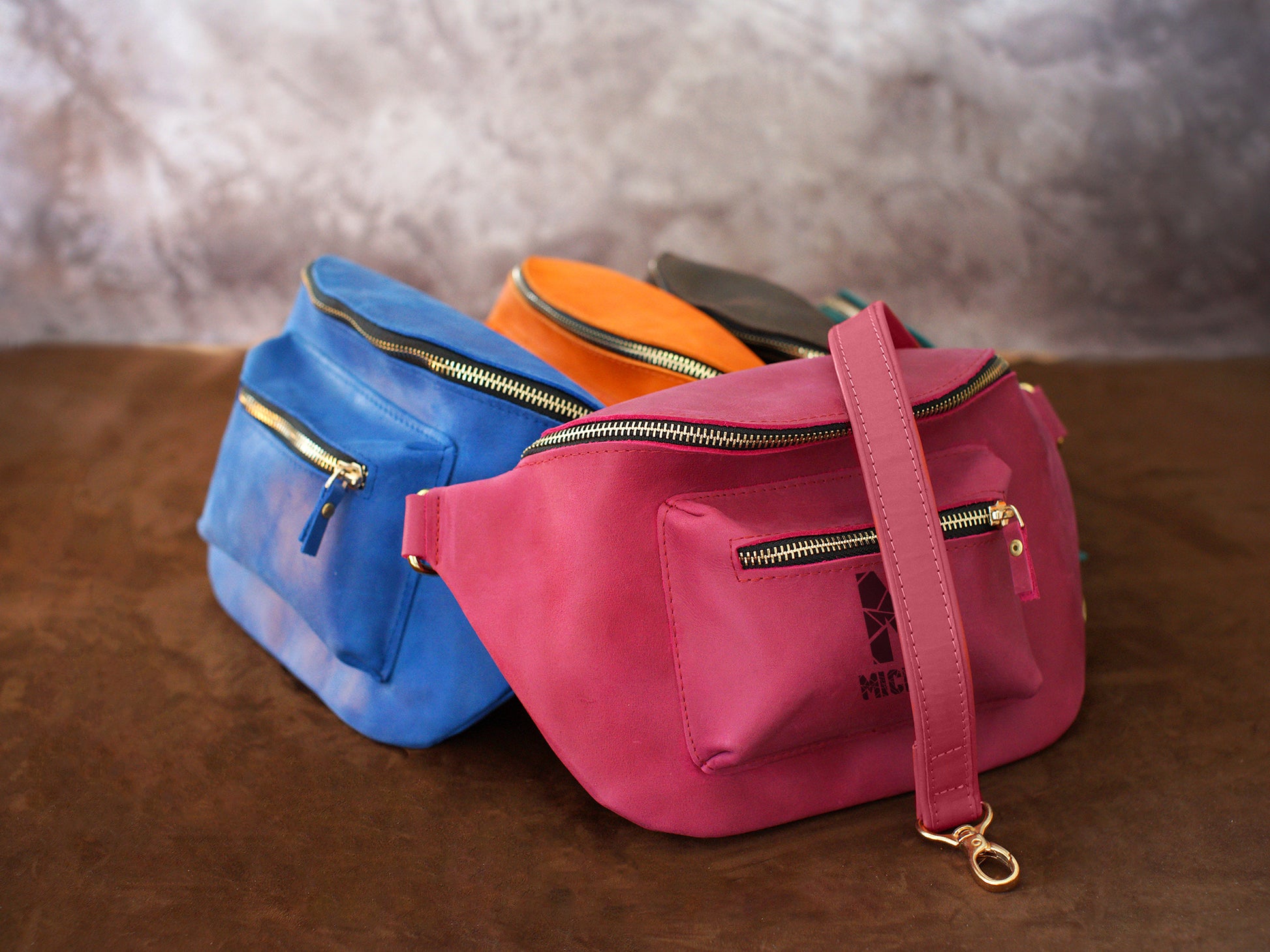 Leather sling bag with custom stamp, compact everyday mobility