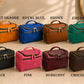 Leather cosmetic bag with custom monogram, compact travel organizer