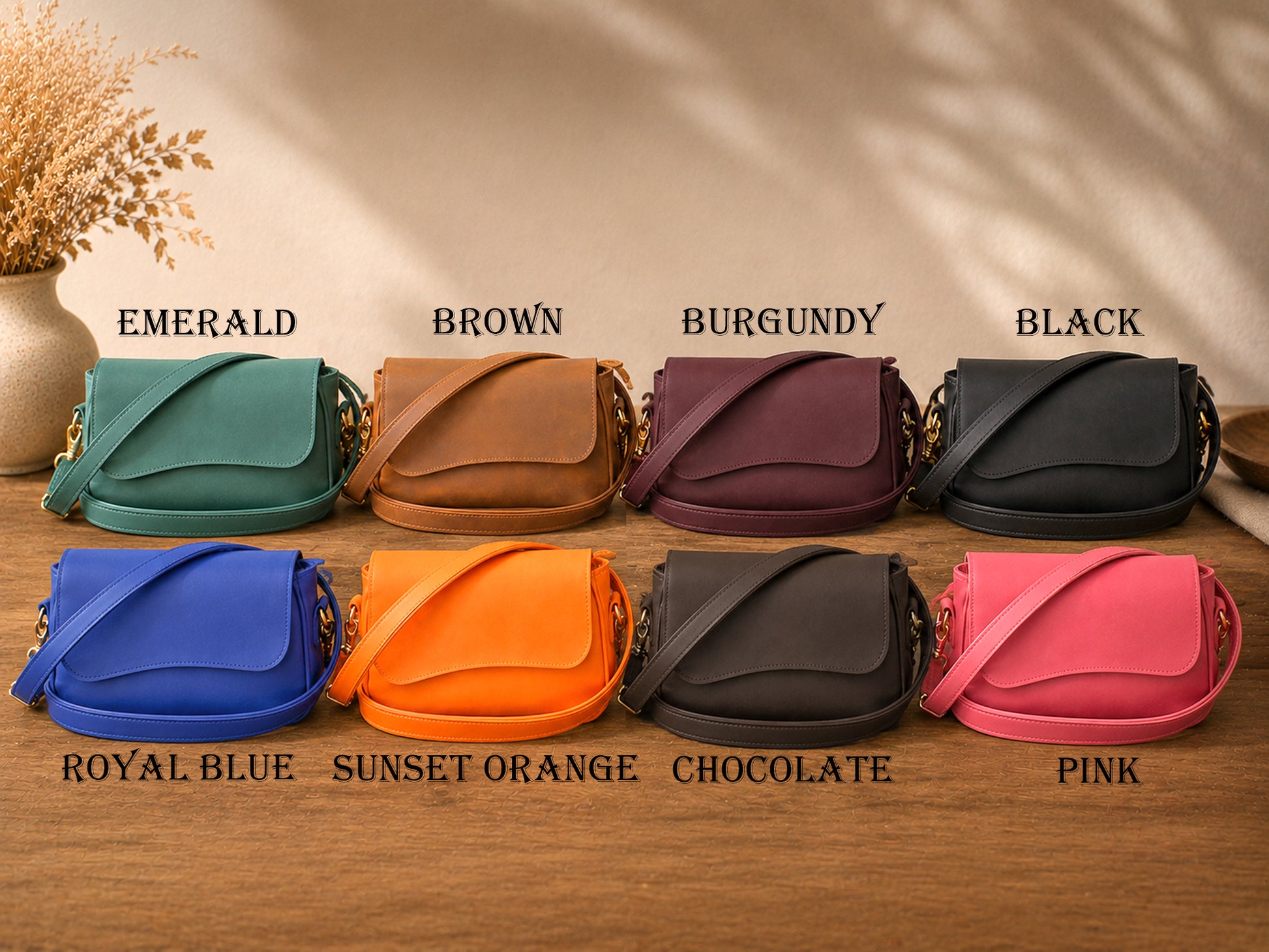Leather crossbody pouch with custom stamp, magnetic quick-access design
