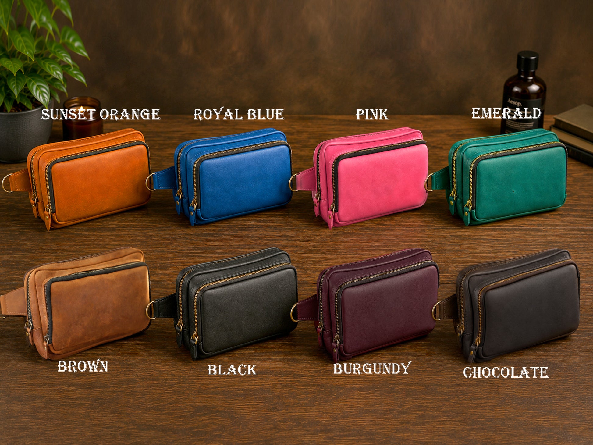 Leather crossbody bag with custom stamp, minimalist silhouette design