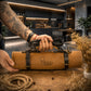Natural leather knife roll with warm patina, artisan craftsmanship