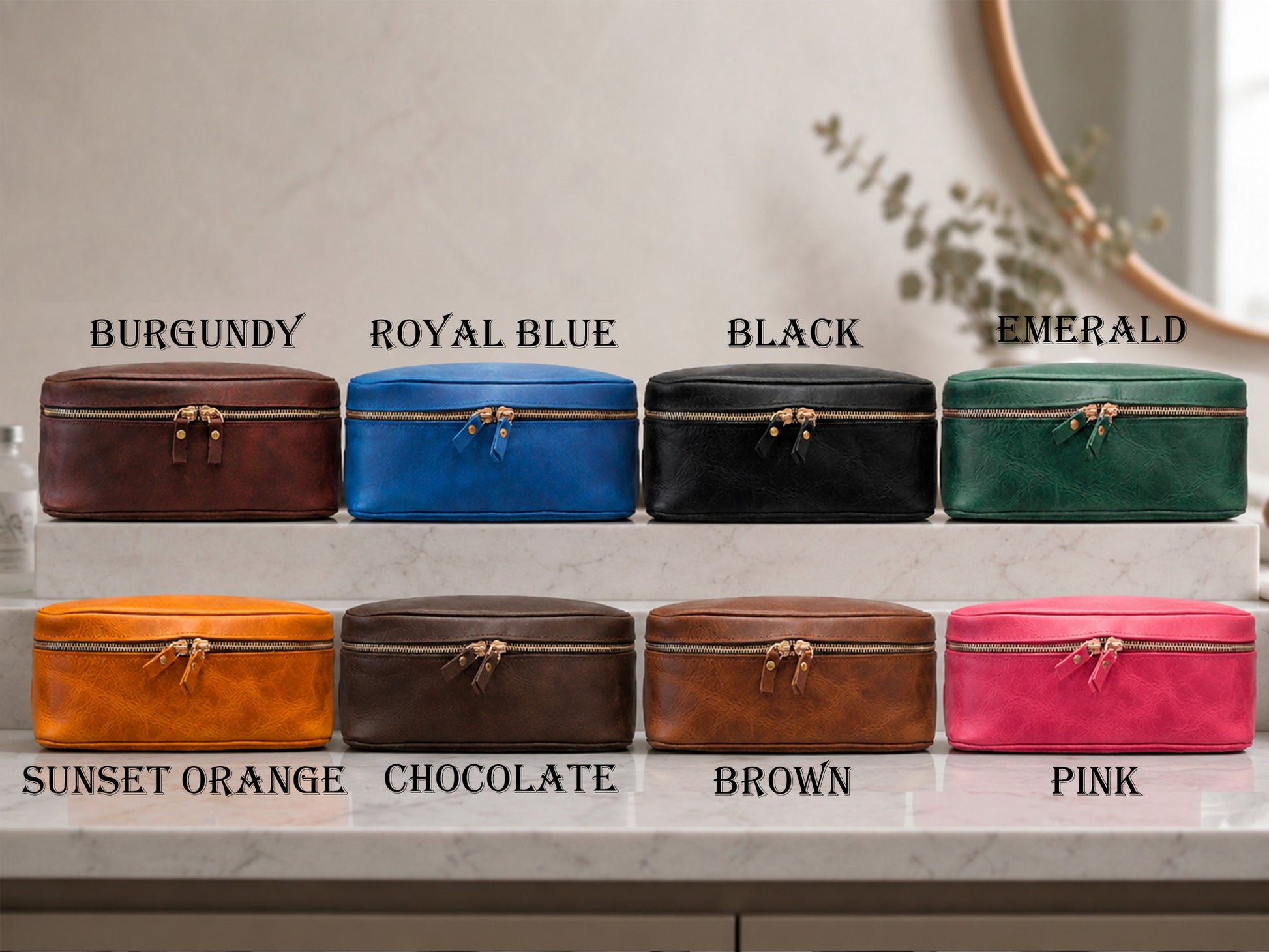 Leather travel pouch with custom stamp, delicates organizer design