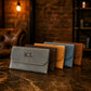 Natural leather clutch with warm patina, artisan craftsmanship