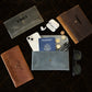 Leather clutch gift box with custom engraving, premium unboxing