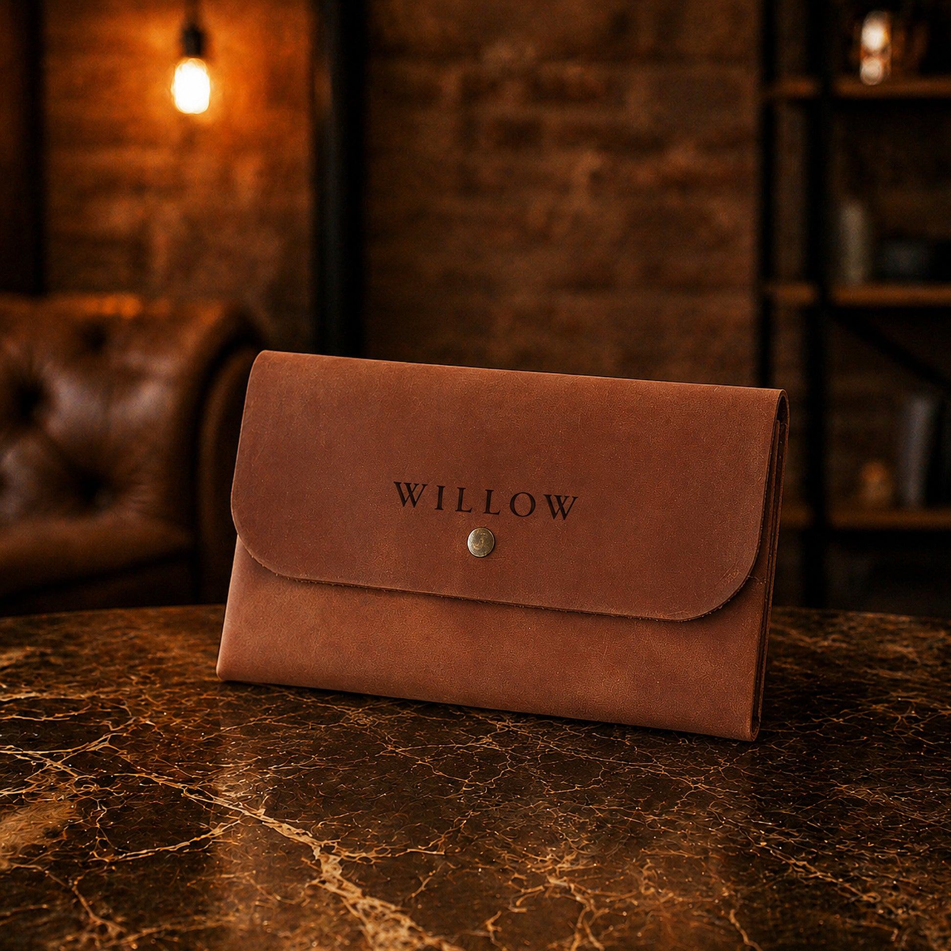 Minimalist leather soft clutch with envelope design, handcrafted