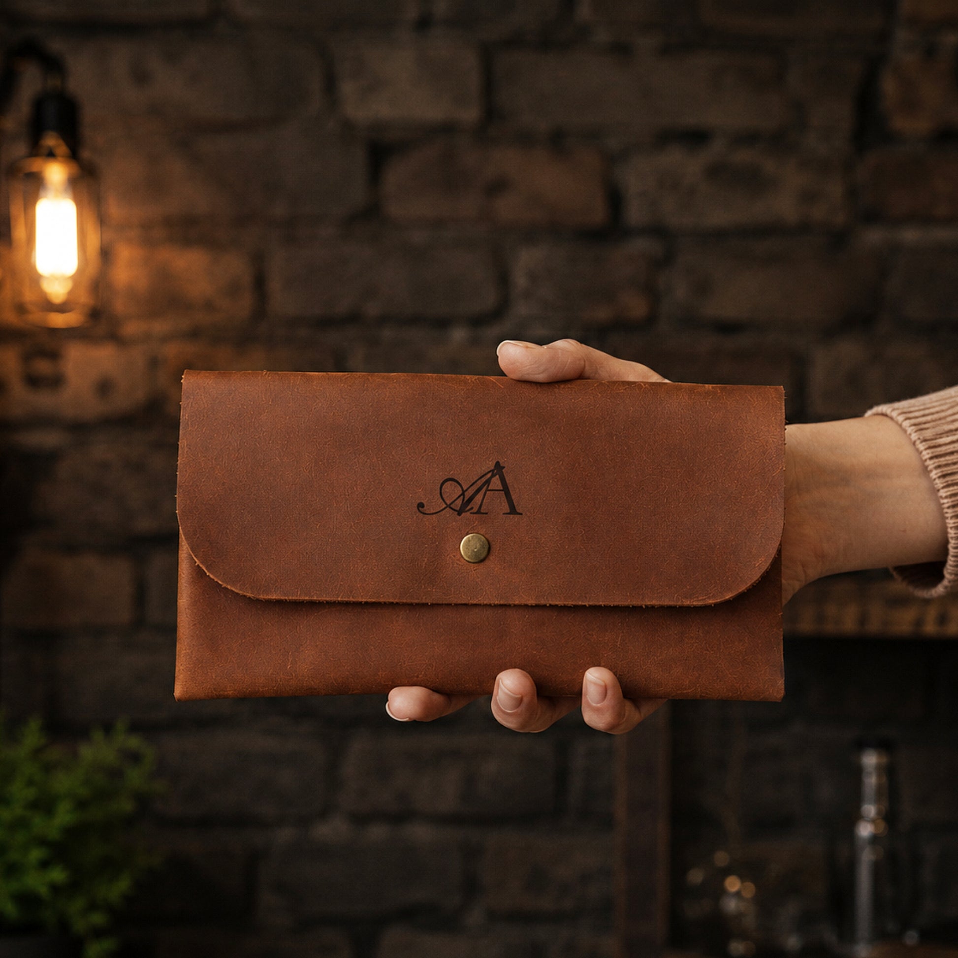 Interior of leather soft clutch, organized compartments for daily essentials