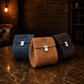 Natural leather cosmetic bag with warm patina, artisan craftsmanship