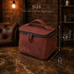 Collection of leather travel bags with personalized engravings