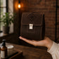 Leather cosmetic bag interior pockets detail, handcrafted dopp kit