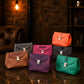Leather vanity case with custom stamp, premium brown leather