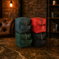 Minimalist leather travel toiletry pouch with cube design, handcrafted
