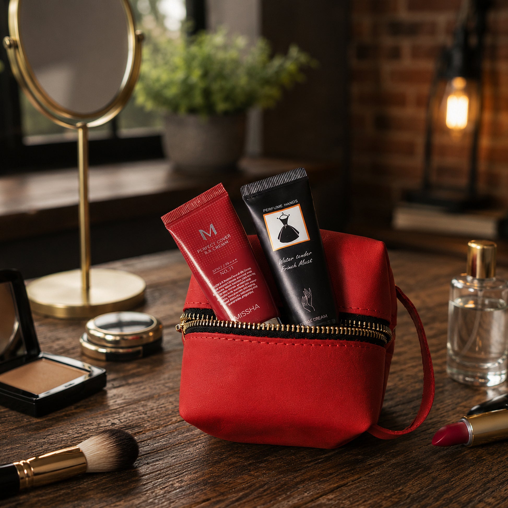 The Cube personalized leather dopp kit, side profile view