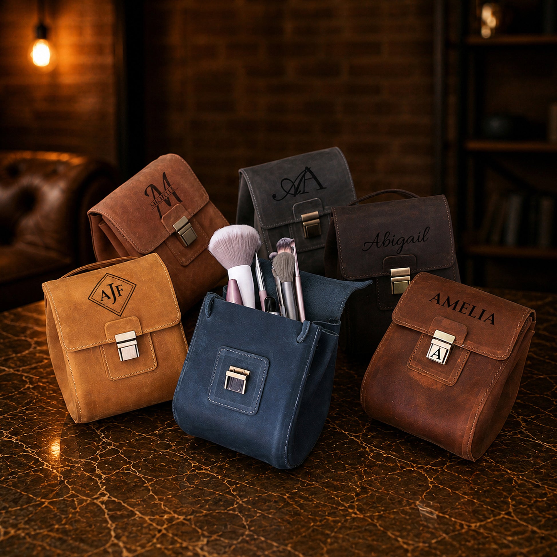 The Treasure Cube leather bag worn crossbody, warm earthy tones