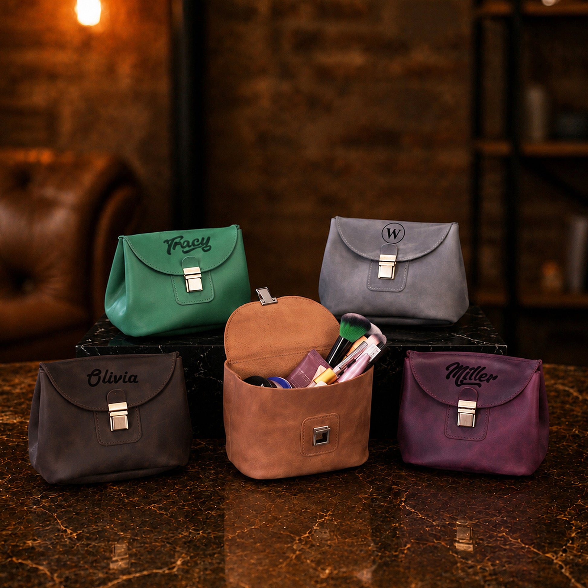 The Petite Luxe leather bag in use outdoors, warm earthy tones