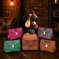 Leather vanity case with custom name engraving, warm brown tone