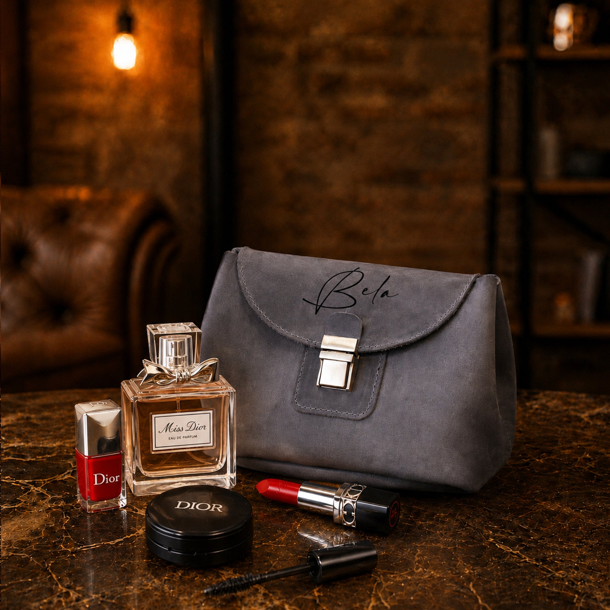 Leather vanity case gift box with custom engraving, premium unboxing