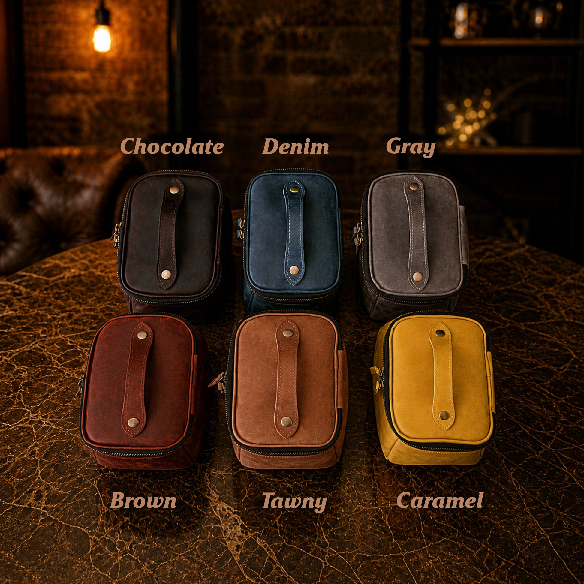 Interior compartment of leather toiletry bag, compact travel organizer