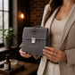 Collection of personalized leather cosmetic bags with engravings