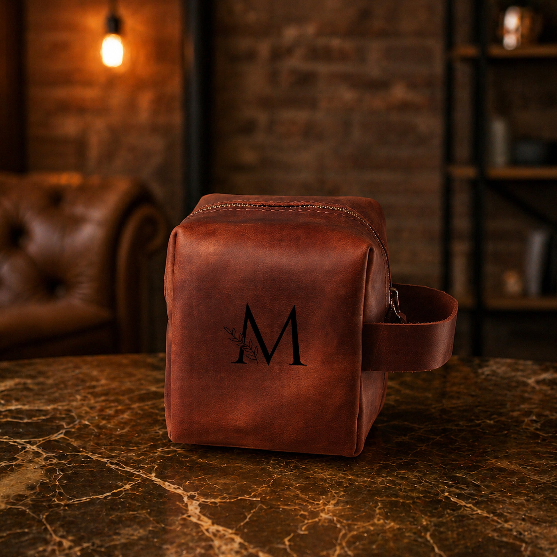 Handcrafted personalized leather dopp kit – The Cube by RokosStudio