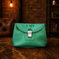 Premium leather cosmetic bag with name stamp, warm earthy tone