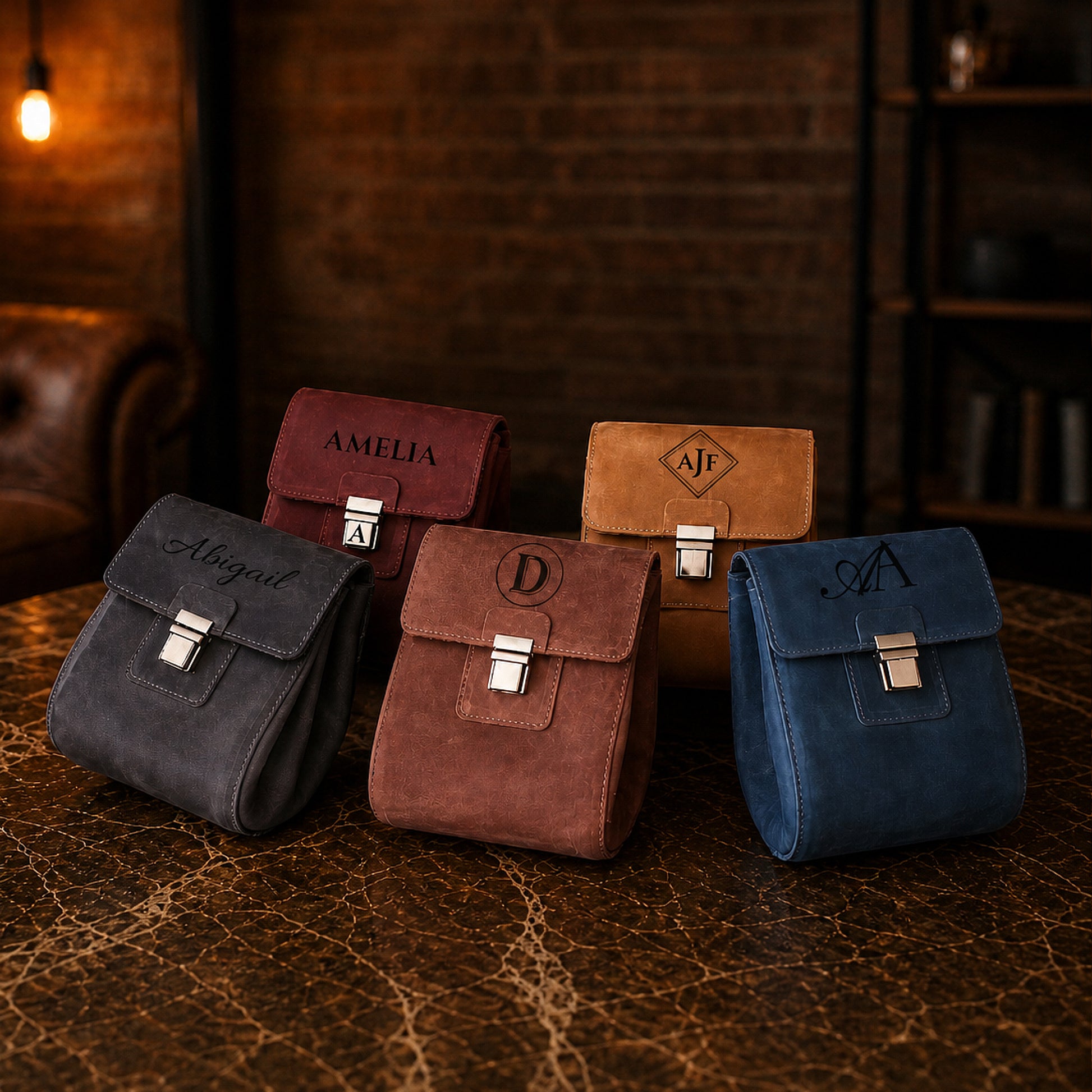 Interior of leather dopp kit, spacious compartment for toiletries