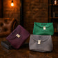 Leather cosmetic bag zipper and closure detail, durable brass hardware