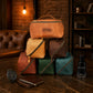 Personalized leather cosmetic bag open flat-lay, multi-pocket organizer
