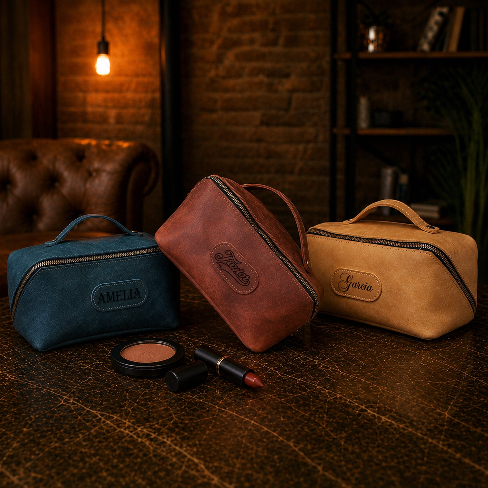 Personalized leather cosmetic bag as a gift, elegant packaging