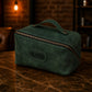 Premium leather vanity bag with name stamp, warm earthy tone