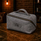Leather makeup bag interior, padded compartments for cosmetics
