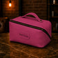 Leather cosmetic bag zipper detail, smooth glide closure