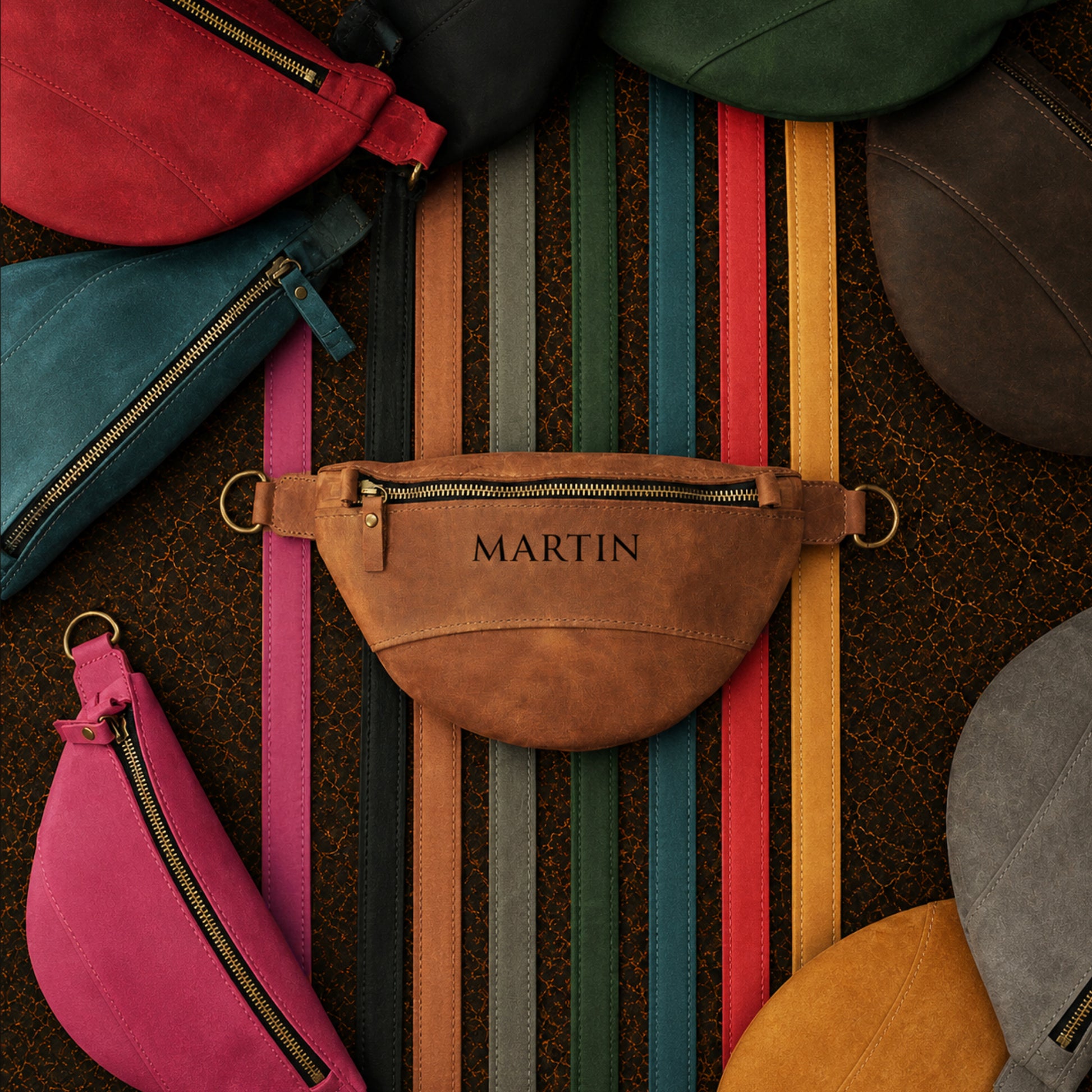 Natural leather fanny pack with warm patina, artisan craftsmanship