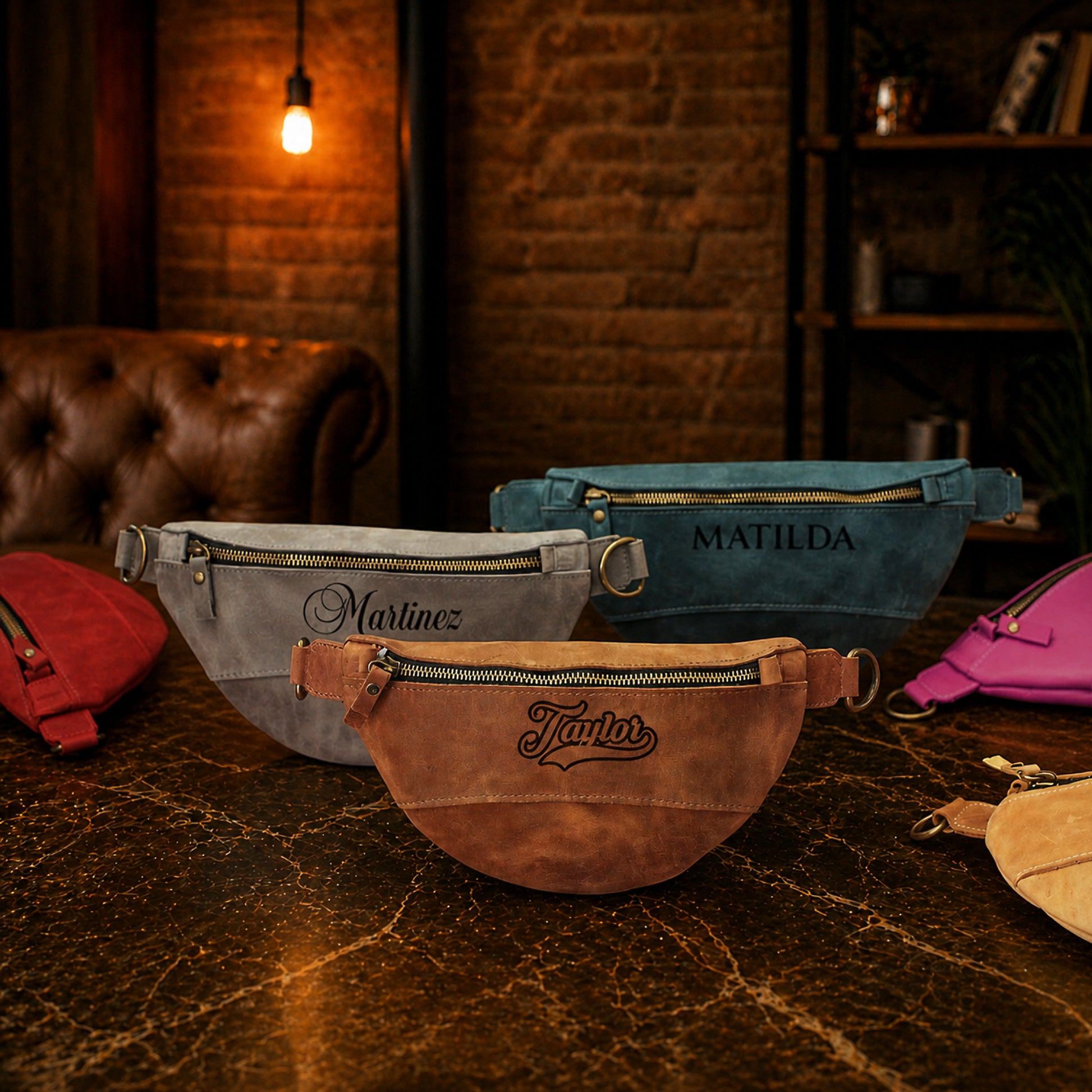 Personalized leather fanny pack with monogram, versatile crossbody wear