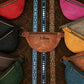 Leather fanny pack color options – brown and tan, handcrafted