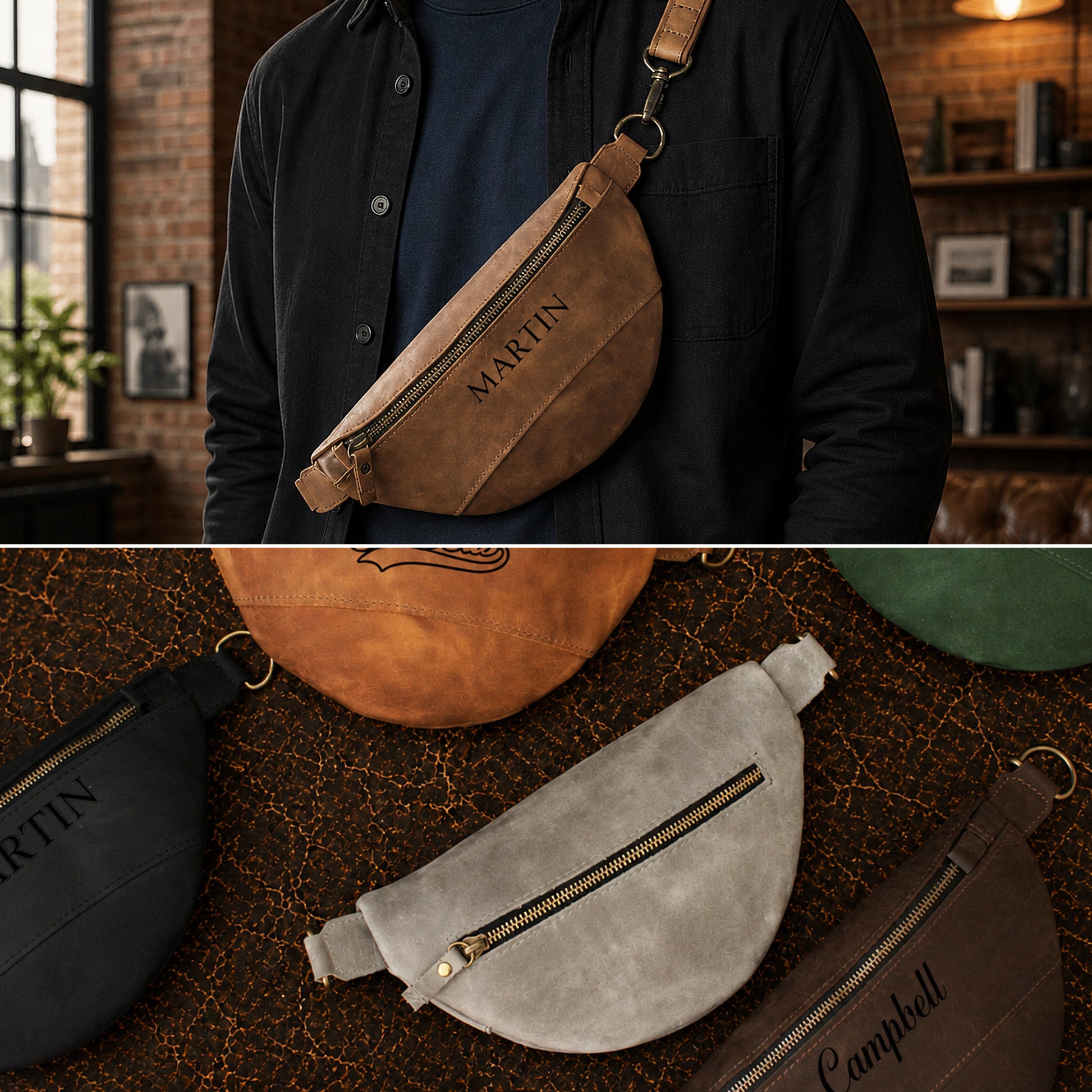 Handcrafted leather crossbody bag with monogram, gift-ready presentation