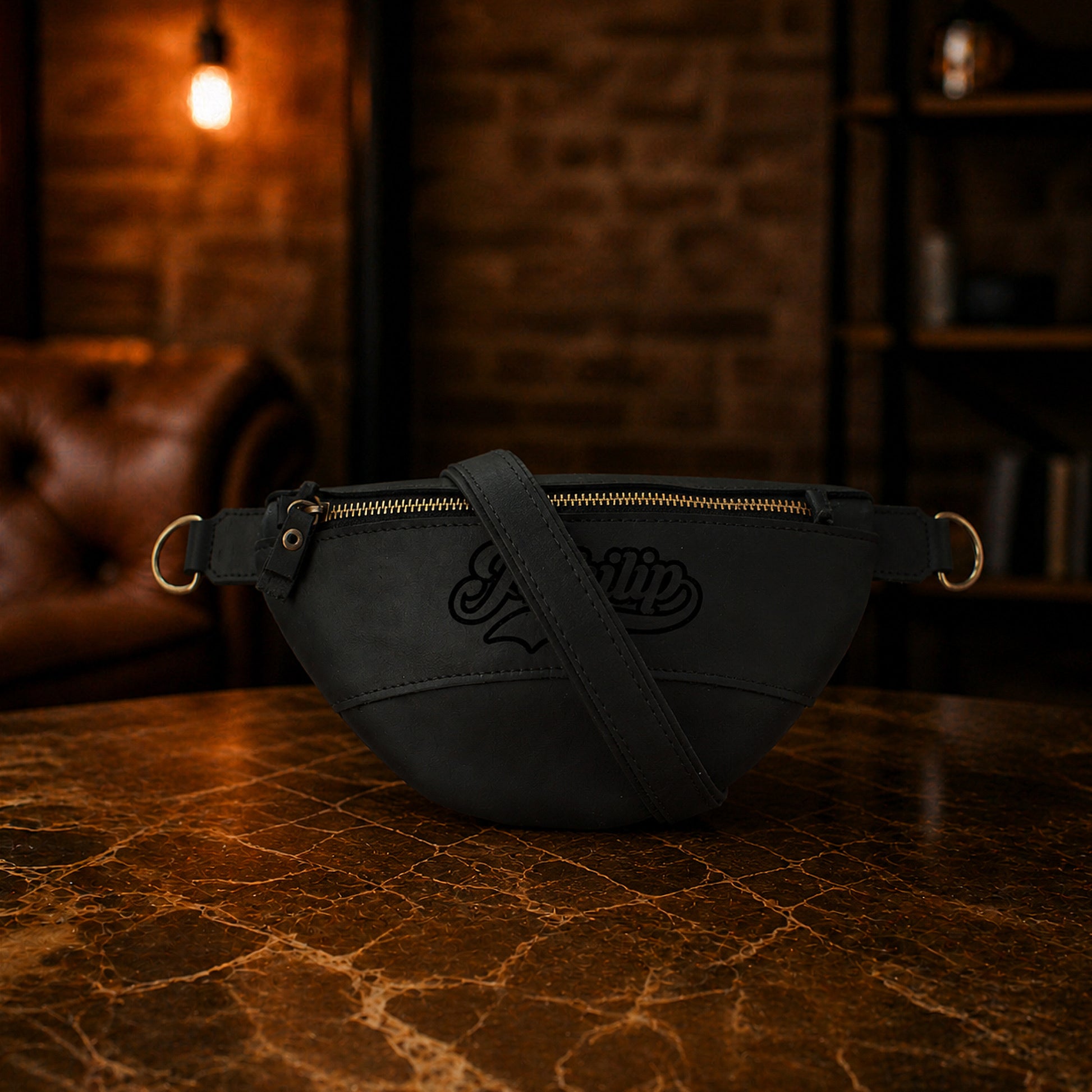 Personalized monogram engraving on handcrafted leather fanny pack