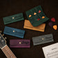 Leather guitar pick holder color options – brown and tan, handcrafted