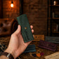 Leather pick holder with custom name engraving, warm brown tone