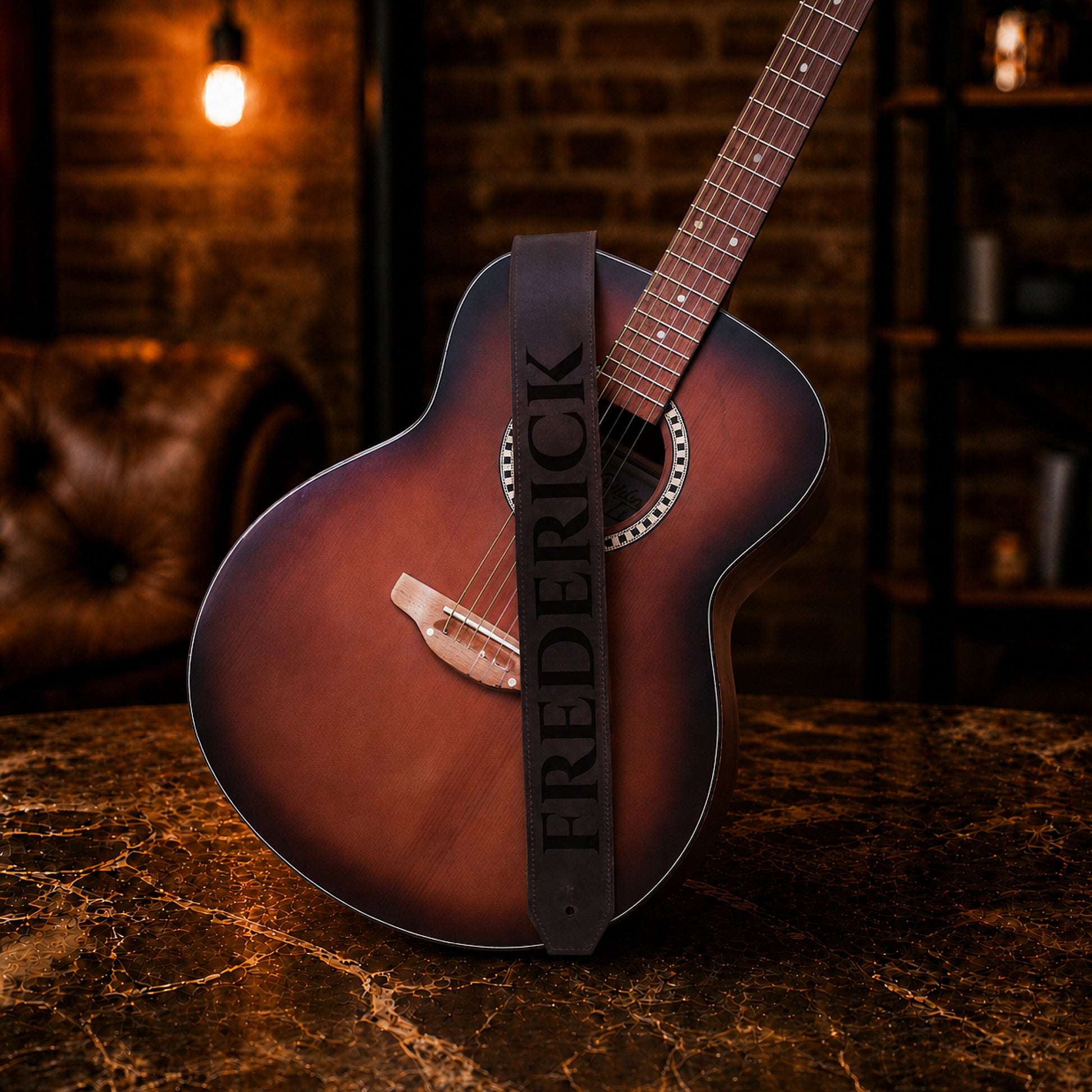 The Virtuoso personalized leather strap, side profile view