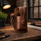 Leather utility pouch interior pockets detail, compact belt organizer