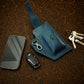 Leather utility pouch with custom name engraving, warm brown tone