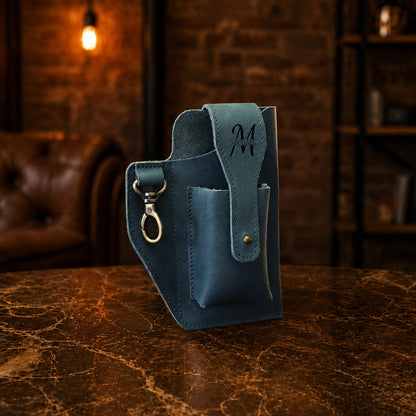 Minimalist leather belt organizer with key carabiner, handcrafted design